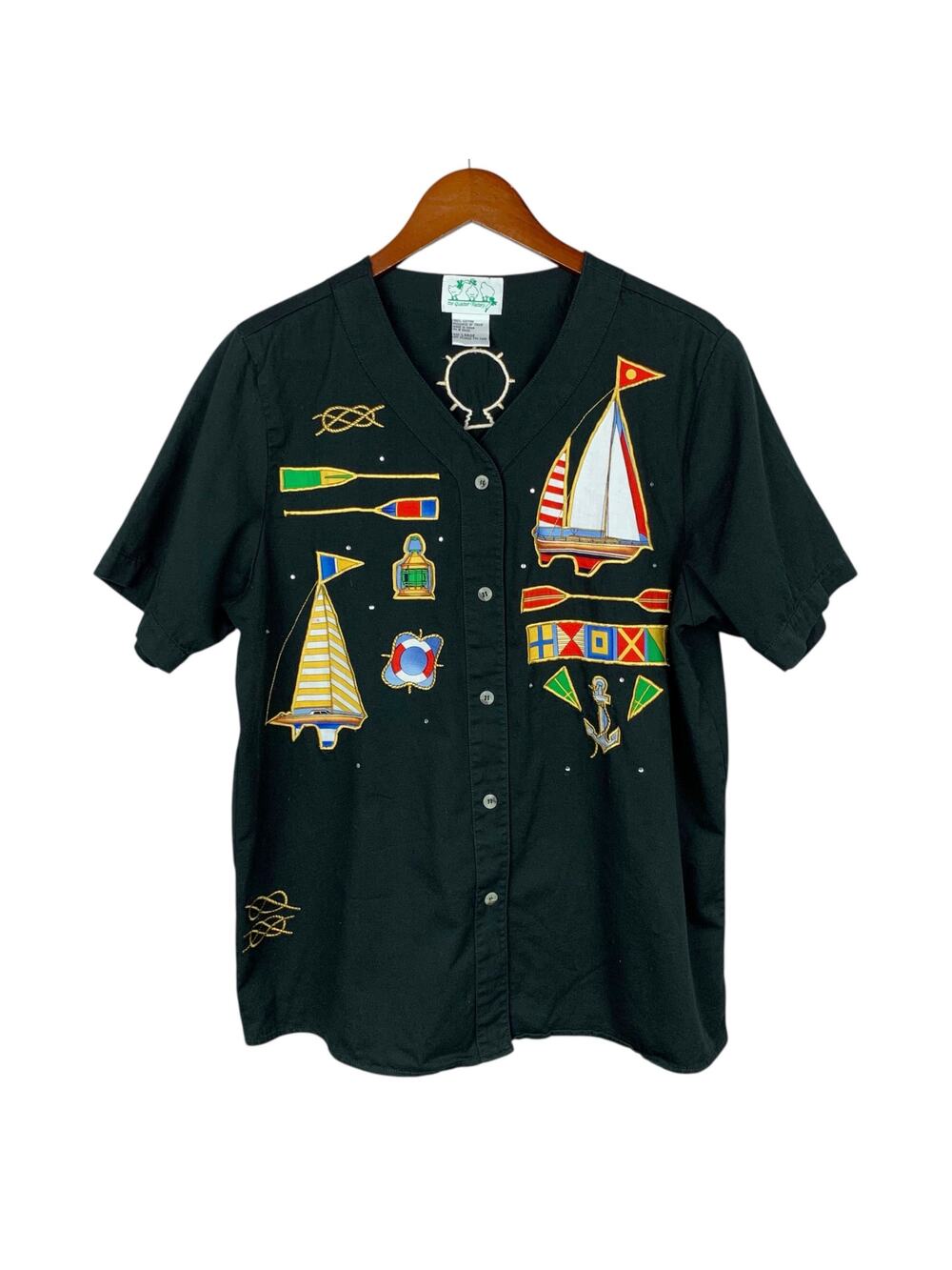 Vintage Quacker Factory Sailing Shirt Short Sleeve Boating Nautical Women's L